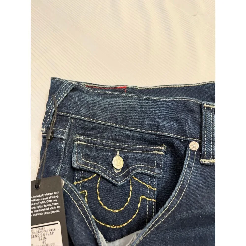NWT True Religion Geno Relaxed Slim Dark Oak Wash Denim Jeans Size 40 X 32 New